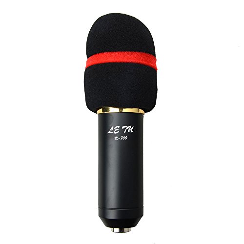 K-700 Condenser Microphone with Mic Shock Mount , Low-noise Cable , Microphone Sponge Cover Black for Karaoke, Sound Reinforcement