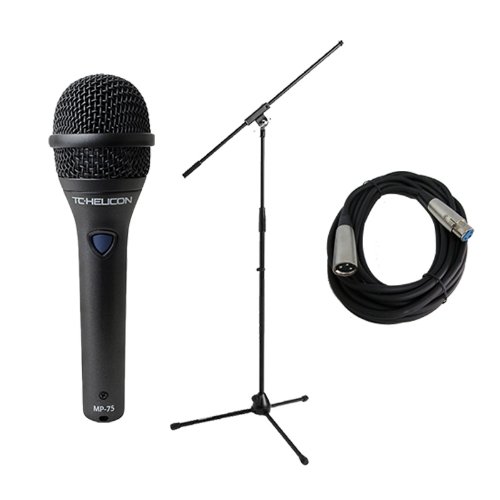 TC-Helicon MP-75 Dynamic Vocal Microphone w/ Mic Control, Cable and Mic Stand Bundle