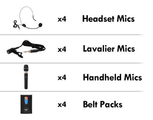 Pyle-Pro Rack Mount 8 Channel Wireless Microphone System with 4 Lavalier/Headsets and 4 Handheld Mics (PDWM8700)