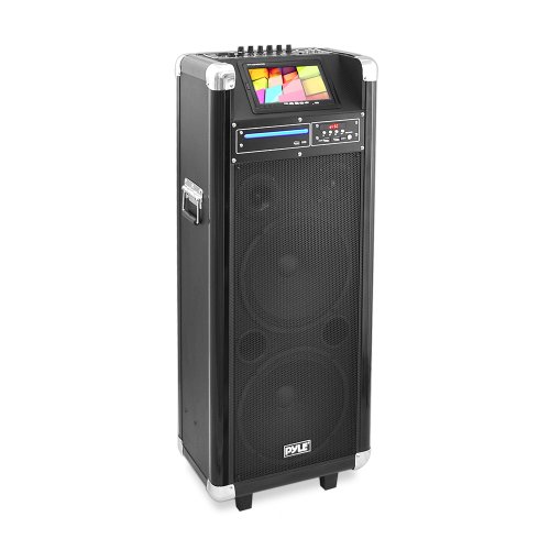 Pyle PKRK212 Karaoke Vibe Bluetooth Multimedia PA System, Dual 12-Inch Woofers, Dual 3-Inch Tweeters, 7-Inch Screen, DVD Player