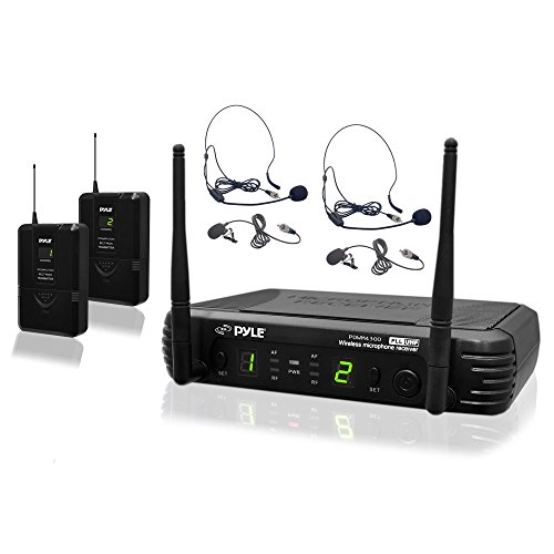 PylePro PDWM3400 Premier Series UHF Microphone System with 2 Body-Pack Transmitters, 2 Headsets and 2 Lavalier Mics