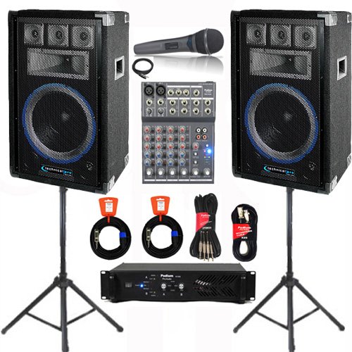 VRTX12 Speakers, Amp, Mixer, Mic and More Technical Pro PA DJ Set New VRTX12SET3