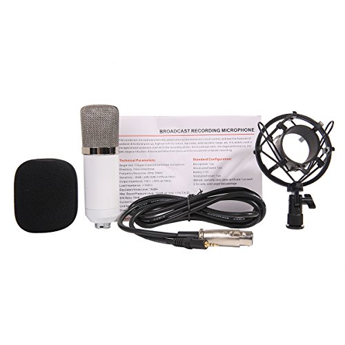 MeGooDo Condenser Microphone Sound Recording Dynamic + Mic Shock Mount, for radio broadcasting studio, voice-over sound studio, recording,ect(White)