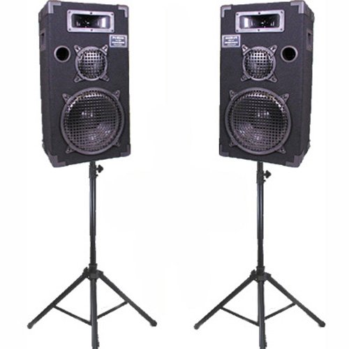 Podium Pro 10" Speakers Three Way Pro Audio Monitor Pair and Speaker Stands for PA DJ Home or Karaoke 1000CSET1