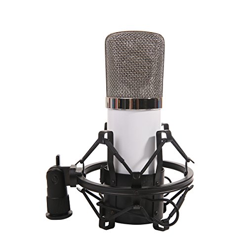 MeGooDo Condenser Microphone Sound Recording Dynamic + Mic Shock Mount, for radio broadcasting studio, voice-over sound studio, recording,ect(White)