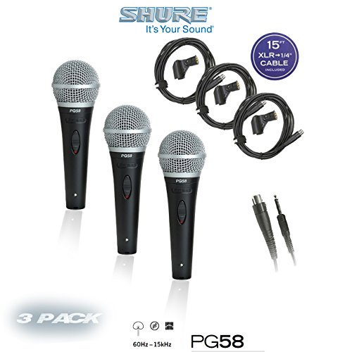 SHURE 3 VOCAL MICROPHONES PG58-QTR XLR-to-1/4" Cable ( PACK OF 3 )