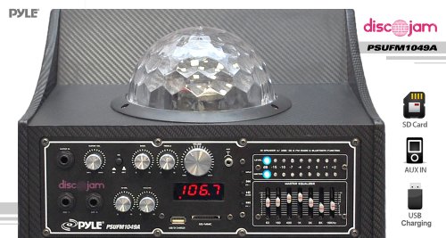 Pyle PSUFM1049A 600 Watt Bluetooth 2-Way PA Speaker System with USB and SD Readers, FM Radio, 3.5mm Input and Flashing DJ Lights