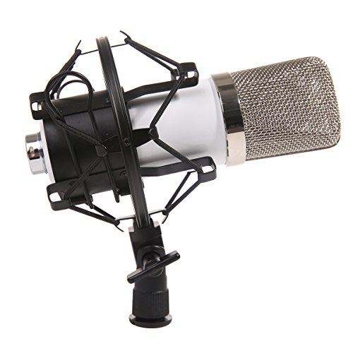 MeGooDo Condenser Microphone Sound Recording Dynamic + Mic Shock Mount, for radio broadcasting studio, voice-over sound studio, recording,ect(White)