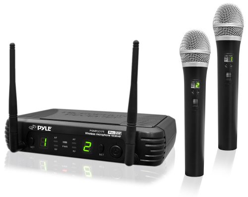 PylePro PDWM3375 Premier Series Professional 2-Channel UHF Wireless Handheld Microphone System with Selectable Frequencies