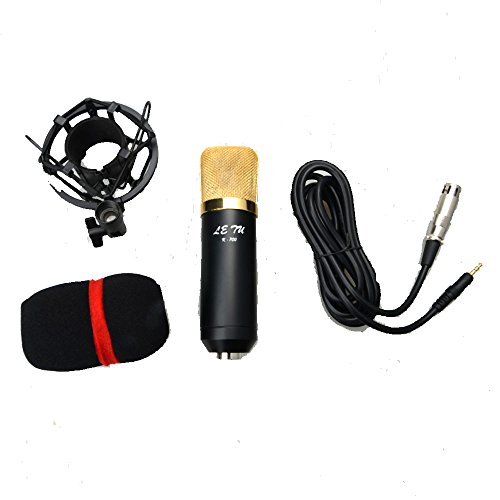 K-700 Condenser Microphone with Mic Shock Mount , Low-noise Cable , Microphone Sponge Cover Black for Karaoke, Sound Reinforcement