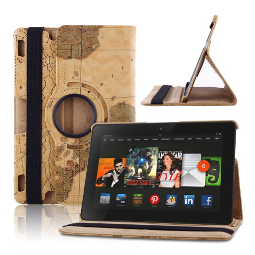 TOPCHANCES 2013 kindle fire HDX 8.9 Map Design PU Leather Case with 360 Degree Rotating STAND and Retina Display-Orange(Auto Sleep and Wake Speciality)
