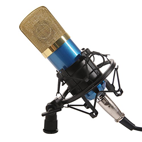 MeGooDo Condenser Microphone Sound Recording Dynamic + Mic Shock Mount, for radio broadcasting studio, voice-over sound studio, recording,ect(Blue)