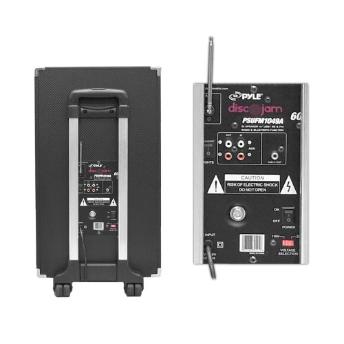 Pyle PSUFM1049A 600 Watt Bluetooth 2-Way PA Speaker System with USB and SD Readers, FM Radio, 3.5mm Input and Flashing DJ Lights