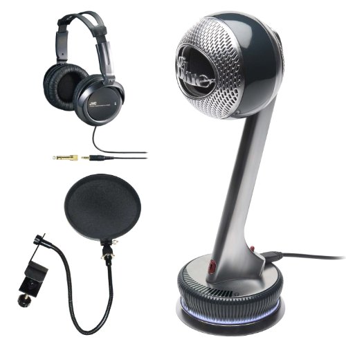 Blue Microphones NESSIE Adaptive USB Condenser Microphone, Cardioid with Full Size Studio Headphones and Microphone Pop Filter