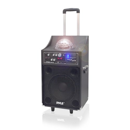 Pyle PSUFM1049A 600 Watt Bluetooth 2-Way PA Speaker System with USB and SD Readers, FM Radio, 3.5mm Input and Flashing DJ Lights