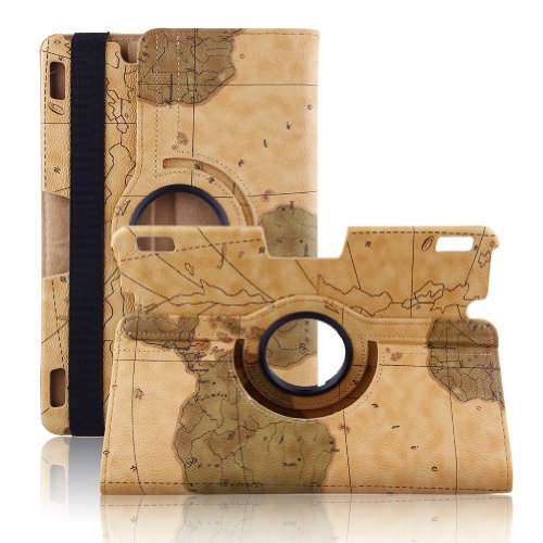 TOPCHANCES 2013 kindle fire HDX 8.9 Map Design PU Leather Case with 360 Degree Rotating STAND and Retina Display-Orange(Auto Sleep and Wake Speciality)