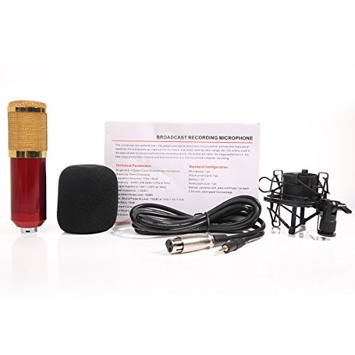 MeGooDo Condenser Microphone Professional Audio Studio Recording Microphone with Shock Mount(Red)