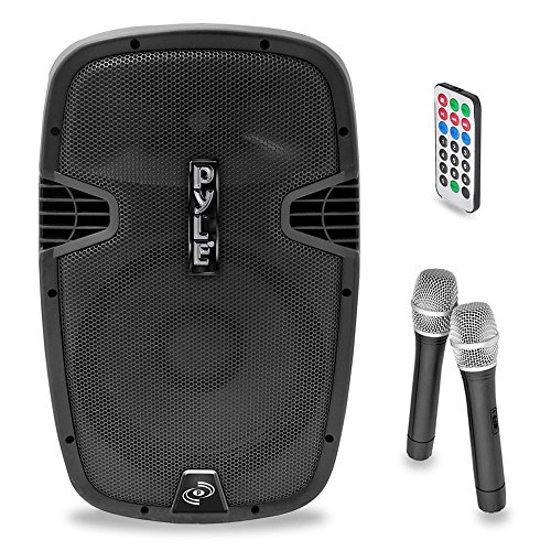 PYLE-PRO PPHP159WMU 15-Inch 1600-Watt Bluetooth PA Loudspeaker with 2 Wireless Mics, FM Radio, LCD Readout, USB and SD Card Readers