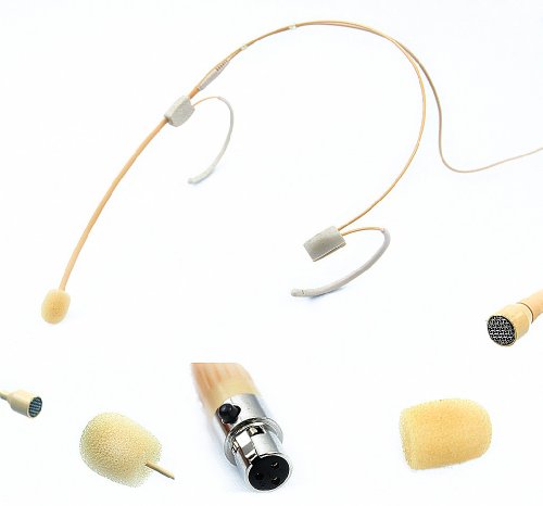 Beige Earhook Mini XLR Ta3f Pro Headworn Headset Head-mounted Microphone for AKG Samson Wireless- Omnidirectional Mic