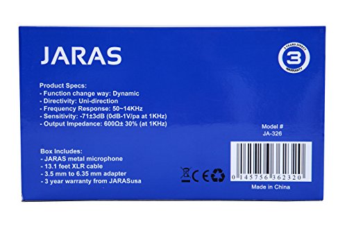 Jaras Professional Moving Coil Dynamic Handheld Vocal/Instrument/Karaoke Microphone with 13 Foot Cord