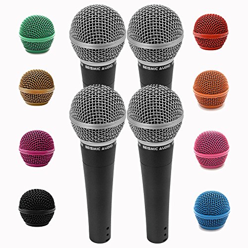 Seismic Audio - SA-M30FourPack-PKG1 - 4 Pack of Dynamic Vocal Microphones with Interchangeable Steel Mesh Grill Heads