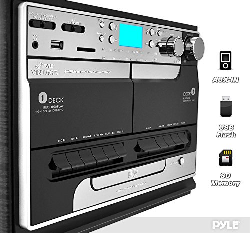 Pyle PTTCSM70BT Bluetooth Classic Style Record Player Turntable with Vinyl to MP3 Recording, Dual Cassette Deck and CD Player