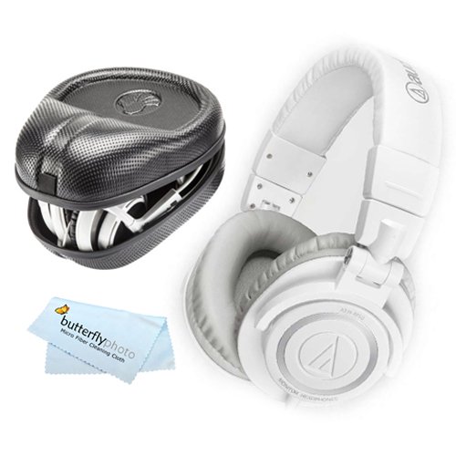 Audio-Technica ATH-M50XWH Professional Monitor Headphones - White (New 2014 Model) + Slappa Full Sized HardBody PRO Headphone Case (SL-HP-07)