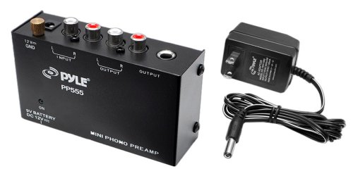 Pyle PP555 Ultra Compact Phono Turntable Pre-Amplifier with 9V Battery Compartment to Mini Phono Preamp