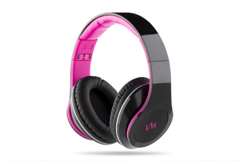 VM Audio Elux Over Ear DJ Stereo MP3 iPhone Bass Headphones - Piano Black/Pink