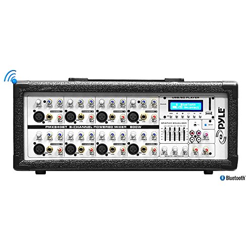 Pyle PMX840BT 8-Channel 800 Watt Bluetooth DJ Mixer with Balanced Mic and Line Inputs, USB and SD Card Readers