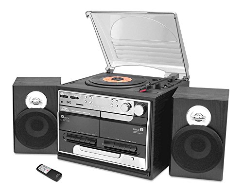 Pyle PTTCSM70BT Bluetooth Classic Style Record Player Turntable with Vinyl to MP3 Recording, Dual Cassette Deck and CD Player