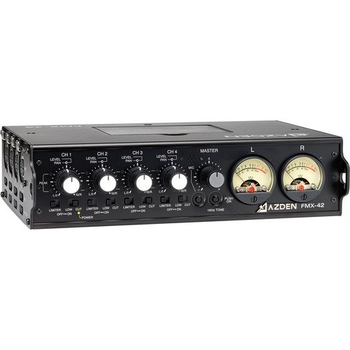 Azden FMX-42 Pro 4-Channel Microphone Field Mixer with 4 XLR Inputs.