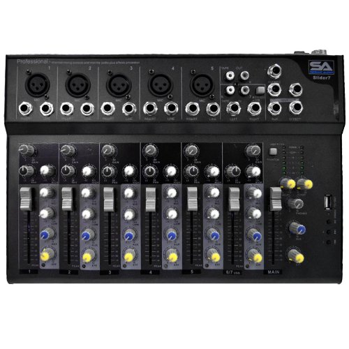 Seismic Audio - Slider7 - 7 Channel Mixer Console with USB Interface