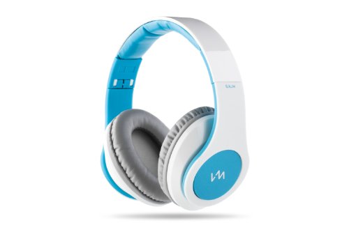 VM Audio Elux Over Ear DJ Stereo MP3 iPhone Bass Headphones - Piano White/Blue