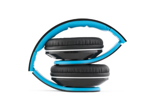 VM Audio Elux Over Ear DJ Stereo MP3 iPhone Bass Headphones - Piano Black/Blue