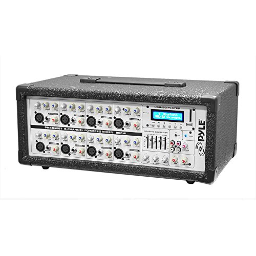 Pyle PMX840BT 8-Channel 800 Watt Bluetooth DJ Mixer with Balanced Mic and Line Inputs, USB and SD Card Readers