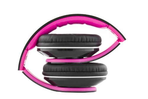 VM Audio Elux Over Ear DJ Stereo MP3 iPhone Bass Headphones - Piano Black/Pink