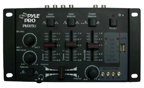 Pyle-Pro PMX5U Professional 3-Stereo Channel DJ Mixer w/USB Player