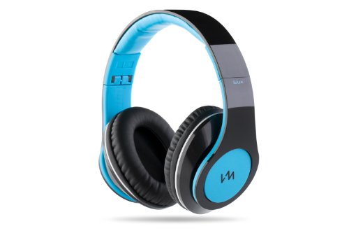 VM Audio Elux Over Ear DJ Stereo MP3 iPhone Bass Headphones - Piano Black/Blue