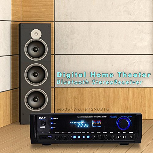 Wireless Bluetooth Power Amplifier System - 300W 4 Channel Home Theater Audio Stereo Sound Receiver Box Entertainment w/USB, RCA, 3.5mm AUX, LED, Remote - For Speaker, PA, Studio Use - Pyle PT390BTU